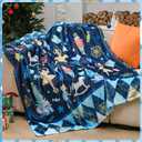 Buryeah Blue Christmas Nutcracker Throw Blanket Nutcracker Ballet Blanket Xmas Warm Flannel Fleece Throw Comfortable Cozy Decorative for Christmas Home Bed Sofa Couch Decor