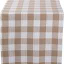DII Heavyweight Fringed Check Tabletop Collection, Table Runner, 14x108, Stone Brown
