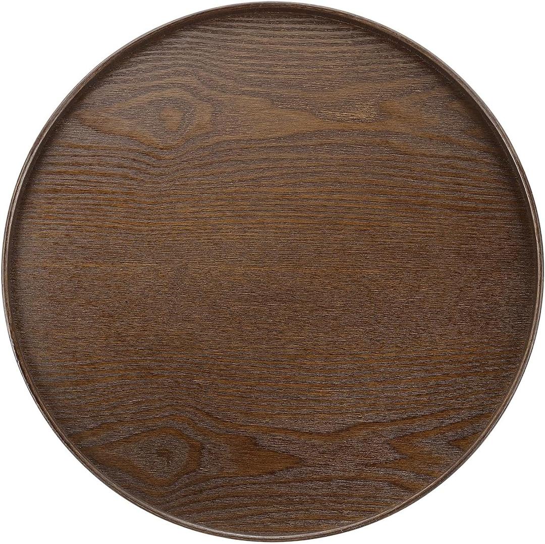 Wooden Serving Tray Round Wood Serving Tray Decorative Platter, 14.2 Inch Fit for Home Decor Kitchen Coffee Table Candle Holder, (Brown)