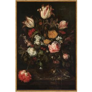 ARPEOTCY Extra Large Framed Canvas Wall Art, Dark Roses Pictures Decor, 24x36Inch, Bathroom Bedroom Kitchen Vintage Floral Decor, Moody Farmhouse French Country Art