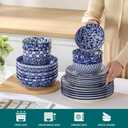 vancasso SELENE Plates and Bowls Set for 6, 24 Pieces Dinnerware Sets, Mircowave and Dishwasher Safe Dishes Set, Porcelain Blue Dinnerware, 24 Pcs