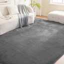 Amazon Basics Fluffy Washable Area Rug, Shaggy Carpet for Living Room, Bedroom, 5' W 7' L, Dark Gray
