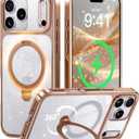 CASEKOO Rose Gold Pearl Sparkle 360 Spin Magnetic Stand for Glossy iPhone 17 Pro Case for Women, Fit for MagSafe, 17FT Drop Protection, Chic Design for 17 Pro Case with Stand, Sparkle Rose Gold