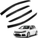 4pcs 3D Wavy MU Style Window Visors Compatible with 2010-2014 VW Golf R GTI MK6 4-Door Hatchback, Front+Rear Left+Right Outside Mount Type Dark Smoke Tint Tape-On Side Sun Rain Guards Set of 4