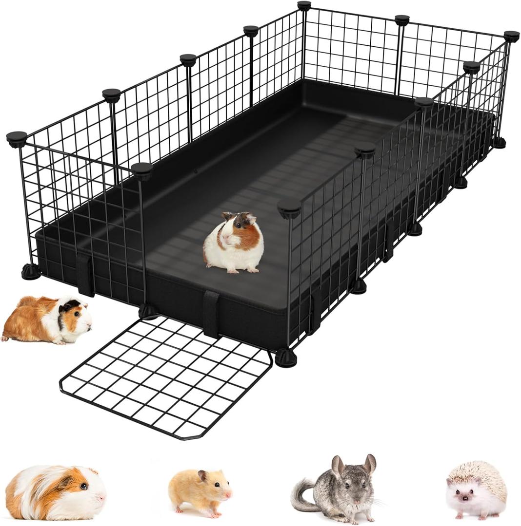 Small Animal Playpen with Waterproof Mat,Guinea Pig Cages,49.2x24.6x12.2inch C&C Cage for Hamster, Bunny, Hedgehog, Chinchilla, Ferret, Indoor Outdoor Portable Metal Wire Yard Fence,Metal Pet Panels-12pcs
