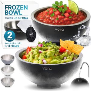70oz Black Stainless Steel Dip Chiller Bowl with Lid (2 Pack)