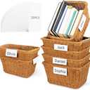 Reallnaive Rattan Storage Baskets, 6 Pack 11.8 x 7.9 x 5.9 Inches Boho Rectangular Organizing Woven Storage Basket Set with Removable Write Tags for Classroom School Office Teacher Book Organization