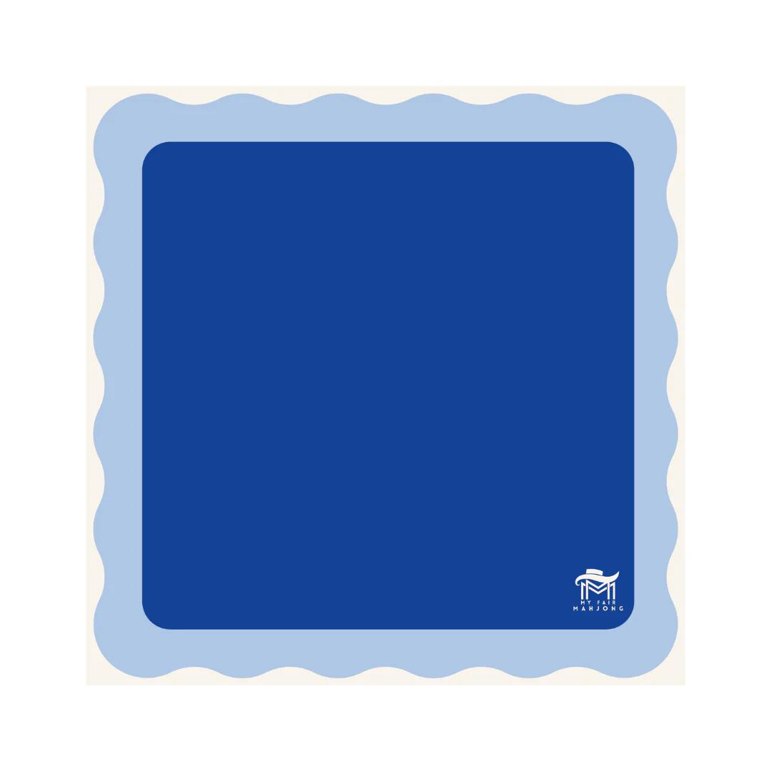 Standard Mahjong Mat | Scalloped Edges & Bright Colors | 31"" x 31"" (Cobalt Center- Light Blue Scallop)