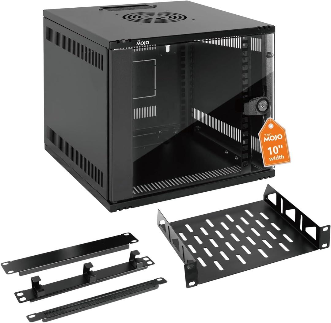 Tecmojo 6U 10 inch Rack, Wall Mount Network Cabinet Set,12.3W x 13D x 11.8H- Load Capacity 110Lbs(50 kg),Black 10" Wall Housing Server Rack Set