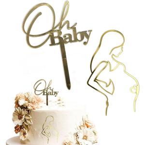 2 Pcs Pregnant Lady Cake Topper, Pregnant Women Silhouette Cake Topper Set, Pregnancy Announcement or Welcome Baby Shower Party Decor Supplies (Style 3)