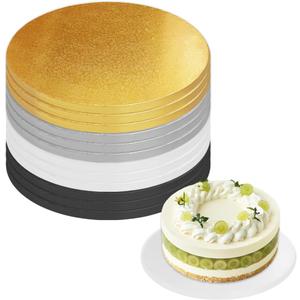12 PCS 10 Inch Cake Drums, 1/2 Inch Thick Round Cake Boards, Four Colors: White, Gold, Silver and Black, Professional Quality Cardboards