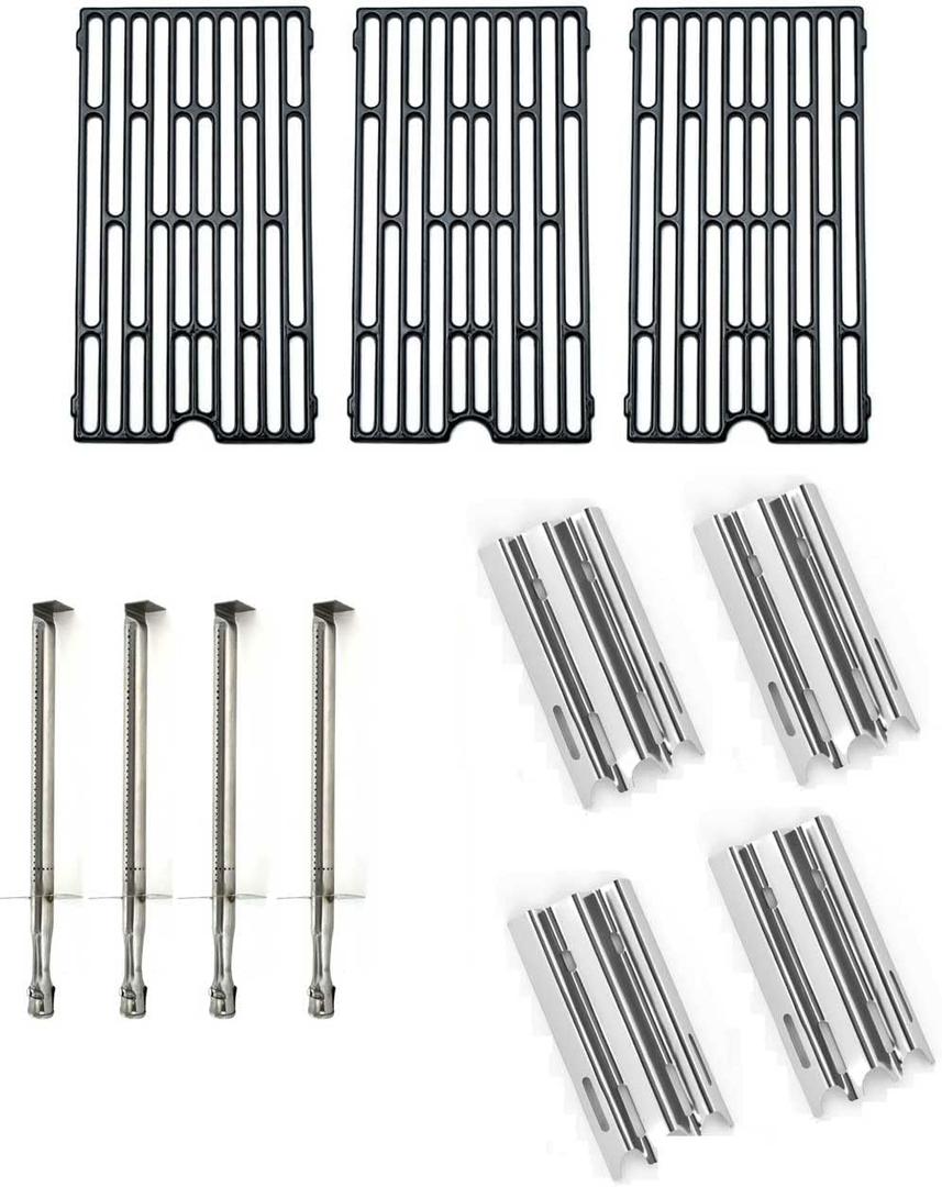 Repair Kit for Vermont Castings VCS5010, VCS5016, VCS5026, VCS5036, VCS6005, VCS6006, Gas Grill Includes 4 Burner, 4 Heat Plates, Set of 3 Porcelain Cast Iron Cooking Grill Grids
