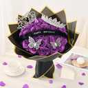 Waipfaru Glitter Roses Bouquet,Birthday Gifts for Women Mom,DIY Fake Flowers Bouquet with Birthday Stand-Up Signs,36 Purple Rose for Grandma Wife Friends