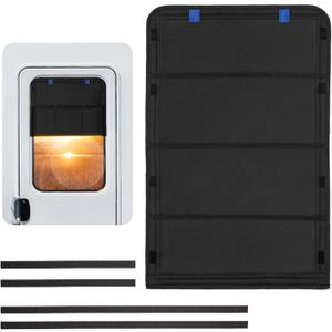 RV Door Window Shade, New Model Foldable RV Blackout Window Cover, UV Rays Protection Camper Trailer Door Window Cover, Hook and Loop Fastener Waterproof Thickened Oxford Fabric (Black-B) (25 x 16 inches, Black-Blue Label)