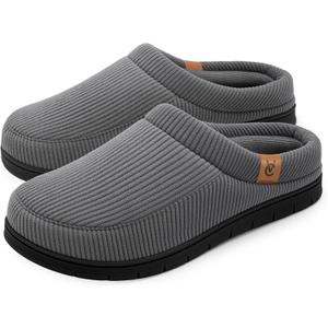 VeraCosy Men's Moccasin Slippers Comfy Soft Durable Slip-on Indoor Memory Foam House Shoes (9-10, Cool Gray)