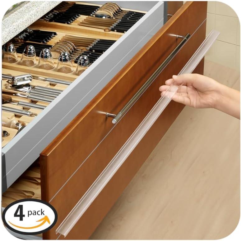 4pcs Cabinet Door Protector, Plastic Edge Protector Trash Drawer Protector Edge Guard, Slip on Protectors for Cabinets 3/4" Thick, 24" Length, Prevent Wear, Chipping, Discoloration