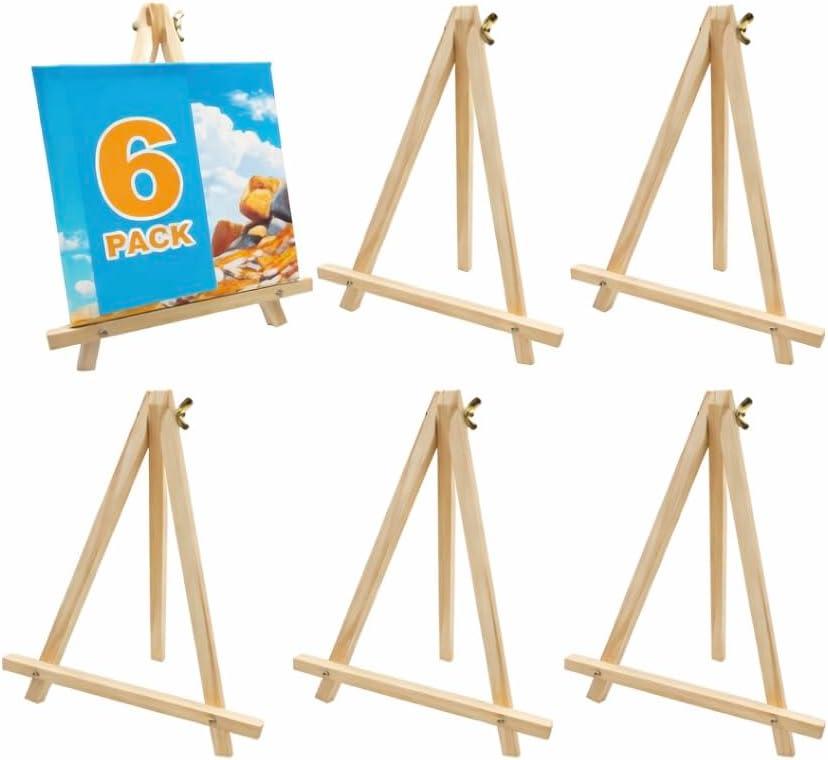 6 Pack 9 Inch Wood Easels, Tripod, Table Top Easels for Painting, Art Craft Painting Easel, Kids Student Tabletop Easels for Painting, Photos Mini Display Tripod