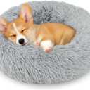 Extra Small Calming Anti-Anxiety Donuts Dog And Cat Bed, Round Fluffy Soft Washable Pet Bed For Puppy & Kitten, Cuddler Warming and Cozy Cushion, Luxury Anti-Slip Waterproof Mute Base 16in Gray (Bright-Grey)