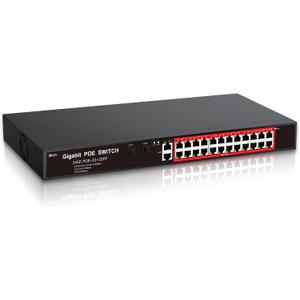 STEAMEMO 24-Port Managed Gigabit PoE+ Switch | 24PoE+ Ports@360W, 2Gigabit Uplinks, 2SFP | VLAN, QoS, Port Mirroring | Metal Casing, Plug & Play | Overload Protection w/ Port
