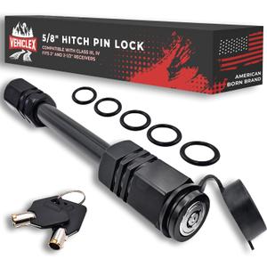 Vehiclex Trailer Hitch Pin Lock for 2" Receiver - Secure 5/8" Locking Pin for Class III, IV Hitch with Exclusive Tubular Key, Built Tough for Dust, Mud, and Thieves
