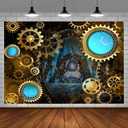 7x5FT Antique Backdrop Retro Old Metal Gear Industrial Photography Background Machine Party Decor Wallpaper Banner Photo Studio Props Vinyl BJRLPR80