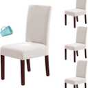 H.VERSAILTEX 100% Waterproof Dining Chair Covers Stretch Chair Covers for Dining Room Set of 4 Parson Chair Slipcovers Chair Protectors Covers Dining, Soft Thick Solid Fleece Fabric Washable, Ivory