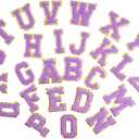26 Self Adhesive Chenille Letter Patches, 2.16'' Stick On A to Z Patch Stickers for Fabric, Clothes, Jeans, Hat, Thick Embroidery Strong Sticking for Personalizing Travel Makeup Bag, Bible Cover-Purple