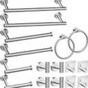 Round Brushed Nickel Bathroom Hardware: 16 Pieces Stainless Steel Bath Accessories Set，Bath Towel Bar Set,Towel Ring， Towel Racks for Bathroom Wall Mounted.