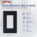 3 x ThunderWay Decorator Light Switch or Receptacle Outlet Wall Plate, Gloss Finish, Size 1-Gang 4.48" x 2.71", Unbreakable Polycarbonate Thermoplastic, UL Listed, Black