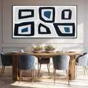 Abstract Framed Canvas Wall Art for Living Room Hand Drawn Black Blue Paintings 29"x58"Large Irregular Shape Artwork Wall Decor