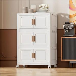 Foldable Storage Box, Household Storage Cabinet, Bathroom Floor Storage Rack, Toilet Side Cabinet for Home, Living Room, Bathroom(White,21.7x37.4in)