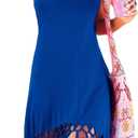 pinziko Women's Summer Swimsuit Beach Dress Bathing Suit Cover Up Vacation Fringe Dresses (Blue)