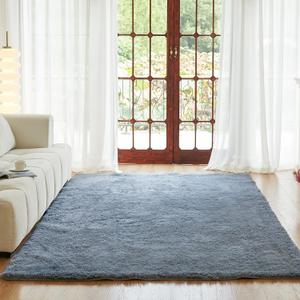 Ultra Soft Shag Area Rug, 5'x7'Indoor Modern Plush Non-Skid Nursery Faux Fur Rugs for Living Room, Anti-Skid Durable Rectangular Fuzzy Fluffy Carpet for Kids Room Home Decor (5x7 Feet, Pure Grey)