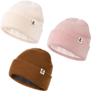 FURTALK Baby Beanie Fleece Lined Toddler Winter Hat Boys Girls Knit Warm Beanies Kids Ski Hats for 0-8 Years (6-36 Months, Beige+pink+caramel)