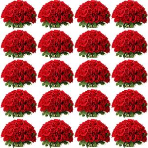 Tigeen 150 Pcs Artificial Rose Flowers Bulk, Fake Silk Roses Realistic Long Stem Flower Bouquets for Wedding Centerpieces Flower Arrangement Valentine's Day Home Party Decor(Red)