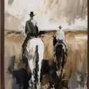 Kate and Laurel Sylvie Western Cowboy Horseback Ranch Abstract Neutral 2 Framed Canvas Wall Art by The Creative Bunch Studio; 30x30 Brown; Modern Abstract Cowboy Art for Wall