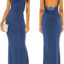 Aigeman Women Spaghetti Straps Mermaid Evening Gown Wedding Guest Dress Drape Neck Lace Backless Formal Maxi Dress 21 (Medium, Denim Blue)