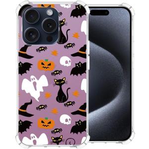 3 x Halloween Phone Case for iPhone 15 Pro, Pink Cartoon Ghost Pattern Cute Slim Fit Rubber Bumper Protective Shockproof Cover Case for iPhone 15 Pro 6.1 Inch