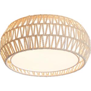 WINGBO 15.7" Modern 3-Light Flush Mount Ceiling Light Fixture with Fabric & Acrylic Double Drum Shade for Bedroom Living Room Dining Room Hallway Entryway, White