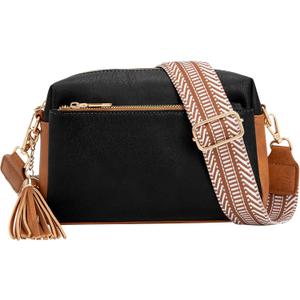 Fashion Small Leather Crossbody Bags for Women Trendy Casual Cross Body Handbags Crossover Travel Purses with Zipper Pockets (Blackbrwon)
