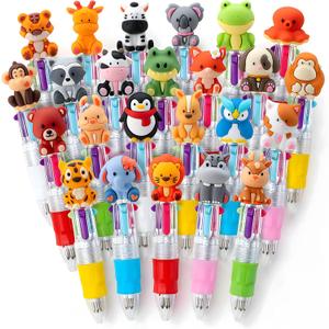Mini Safari Animal Multicolor Pens in One 4-in-1 Cute Pens Bulk for Kids, Ballpoint Pen for Birthdays and Children's Parties, Fun Gifts Assorted Ink Kawaii Pen (24, Multicolor, 24)