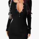 OQQ Long Sleeve Mini Dress Women Ribbed Tummy Control Club Party Dresses 2025 Fall Winter Staple XL