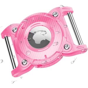 ONEONTA Airtag Dog Collar Holder | Airtag Dog Waterproof - Airtag Holder for Dog Collar with Removable Metal Loop, Sturdy TPU, Lightweight, Compact Size, Fits 1" Width Collar, Pink