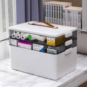 funest 3 Tier Medicine Storage Box Organizer Portable First Aid kit Box Empty with Handle, Multipurpose Medical Supply Organizer with Removable Tray, White
