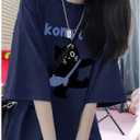Women Vintage Oversized T-Shirt Y2K Cat Graphic Harajuku Tee Tops Summer Emo Grunge Streetwear Preppy Gothtic Clothes (XXXL)