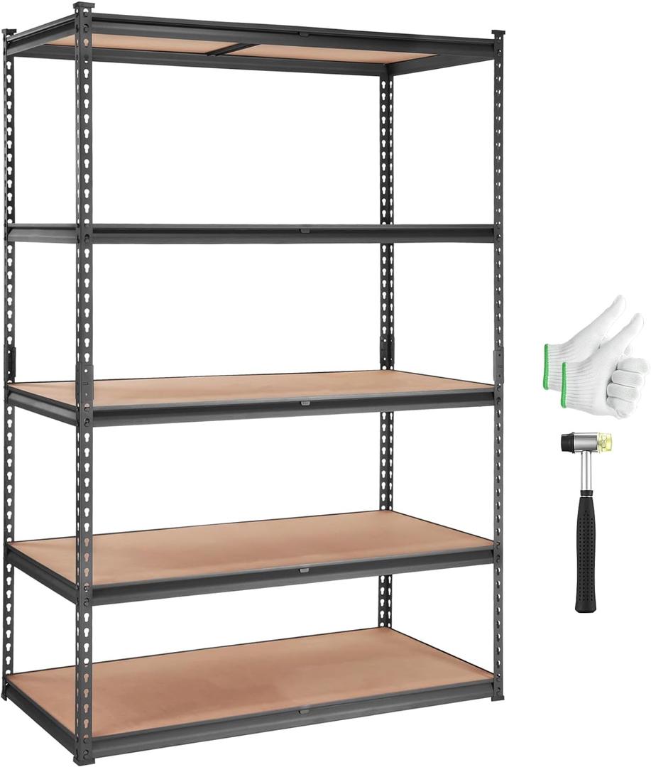 VEVOR Storage Shelving Unit, 5-Tier Adjustable Storage Shelves, 48" L x 24" W x 72" H Heavy Duty Garage Storage Shelves, Metal Shelves for Kitchen Pantry Basement Bathroom Laundry