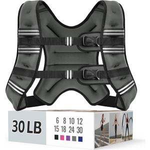 Zeerun Weighted Vest, 6lb/8lb/10lb/12lb/15lb/18lb/20lb/24lb/30lb for Men Women, Reflective Stripe Adjustable Buckle, Comfortable Durable Rucking Vest for Walking Running Strength Training