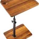 Solid Wood Acacia Wood Couch Table,360 Swivel Height Adjustable C Table with Phone & Tablet Stand,TV Trays for Eating on Couch, Bedroom or Livingroom, Oblong.