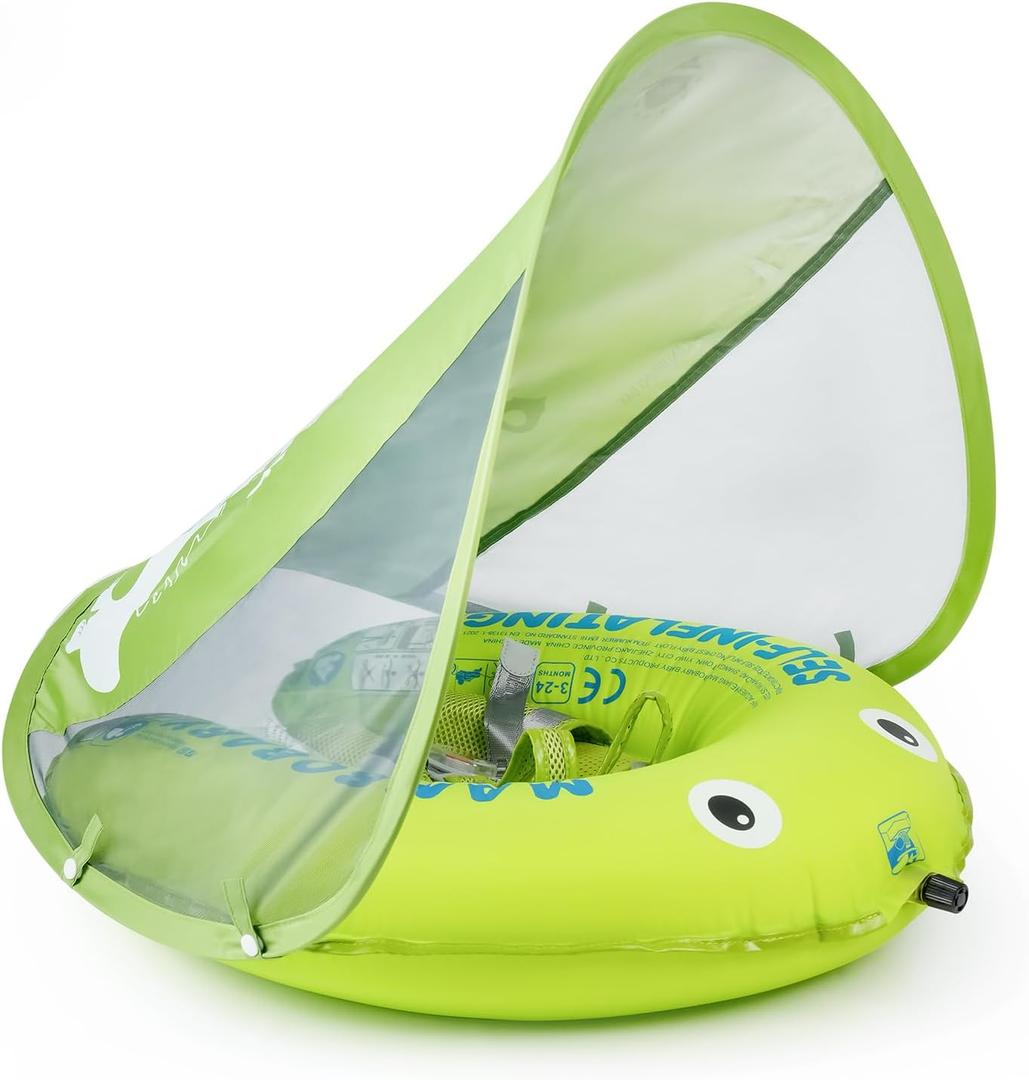 Mambobaby Float Self-Inflating Baby Swim Float with Canopy, Compressible Folding Pool Baby Float, Upgrade Soft Waterproof Skin-Friendly Material Toddler Swim Float (Standard Edition Yellow)