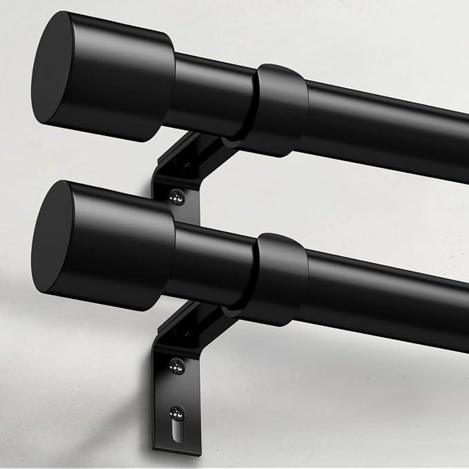 IFELS 2 Pack Heavy Duty Curtain Rods for Windows 48 to 84 Inch, 1 Inch Black Curtain Rods Set of 2 Pack for Outdoor, Farmhouse, Bedroom, Adjustable Easy Install Drapery Rod (A2,Black,30"-90"-2Pack)